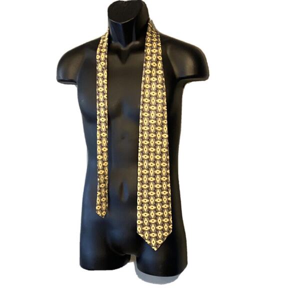 roberto villini tie Men’s geometric gold all silk imported fabric - Picture 1 of 4
